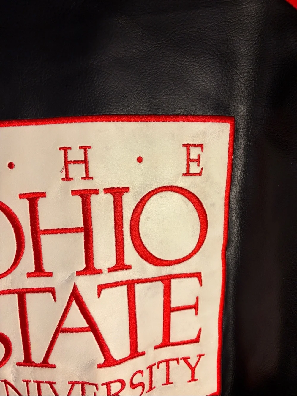 NCAA Ohio State Black and Red Varsity Bomber Jacket faux leather size xl